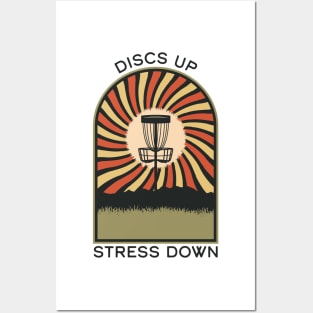 Discs Up Stress Down | Disc Golf Vintage Retro Arch Mountains Posters and Art